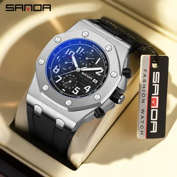 SANDA 7030 Мъжки механичен часовник Мода на открито Светеща дата Аналогов цифров дисплей Ръчни часовници за мъжки часовници подарък