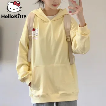 Sanrio Hello Kitty сладък суичъри японски стил карикатура пуловер Y2k момичета Harajuku сладки топ ризи жени нови свободни качулки