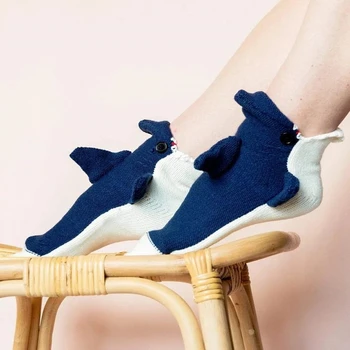 Shark Socks - Shark Attack Crew Socks Soft Handmade Great White Novelty Eat Your Foot Shark Week Slipper Sock