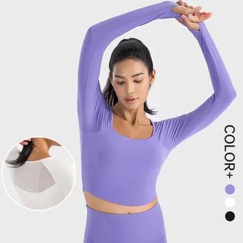SHINBENE високо качество потребителски лого окото йога отгоре дълъг ръкав подплатени тренировка фитнес фитнес ризи за жени