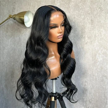 Soft Natural Black 26inch 180Density Water Wave Lace Front Wig For Women BabyHair 26Inch Long Heat Resistant Preplucked Daily