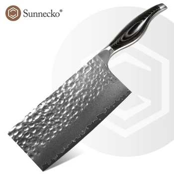 Sunnecko Китайски нож за рязане 7 инчов кухненски нож от дамаска стомана VG10 Core Blade Cut Остър нож за нарязване на месо от месо на готвача