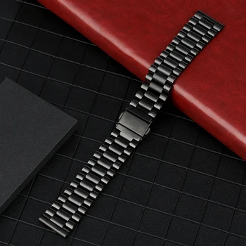 Superior черен часовник от неръждаема стомана 20/22MM часовници каишка сгъваема закопчалка с безопасност Unisex ръчен часовник подмяна гривна