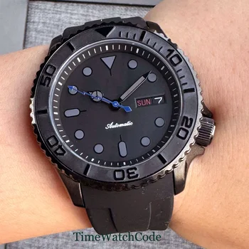 Tandorio Автоматичен часовник за мъже PVD калъф 41mm 20ATM водолаз черен циферблат дата ден NH36 движение гумена каишка 200m водоустойчив
