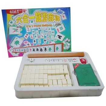 Travel Mahjong Set Portable Mini 144 Традиционен Mahjong Set Mahjong Game Set с Game Set аксесоари за семейни приятели