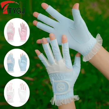 TTYGJ Golf Lady Ръкавици с отворени пръсти Палмови противоплъзгащи частици Елегантни ръкавици Жени Лява и дясна ръка Дишащи спортни ръкавици
