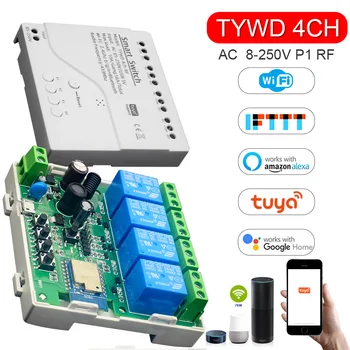 Tuya WiFi интелигентен превключвател безжично дистанционно управление 1/2/4 канал AC 85-250V 24V 220V приемник релеен модул за Alexa Smart Home