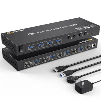USB 3.0 KVM превключвател HDMI 4 порт поддръжка 4K@60Hz 2K@120Hz RGB 4: 4: 4 симулация EDID, HDMI USB превключвател 4 в 1 изход и 4 USB 3.0 порт