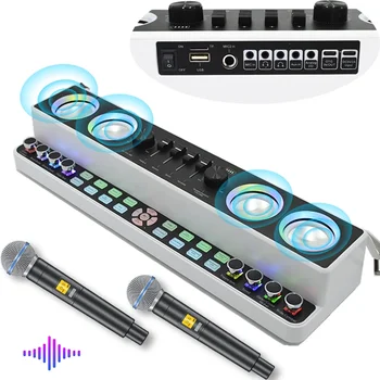 wireless Mic Live Sound Card with speaker Live Sound Mixer/ Voice Changer/Audio Mixer for Streaming/Gaming /Singing Tiktok