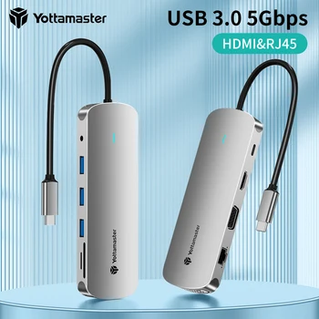 Yottamaster 4K 60HZ USB HUB адаптер 5Gbps RJ45 USB3.1 PD100W тип-C HDMI / VGA SD / TF случай 5/6/10 порт докинг станция за MacBook