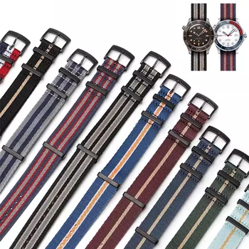 Аксесоари за часовници Band FOR Omega Sea Master 007 Series Watch Strap Nylon Fabric Bracelet Pin Buckle Wristwatch Belt 20 22mm