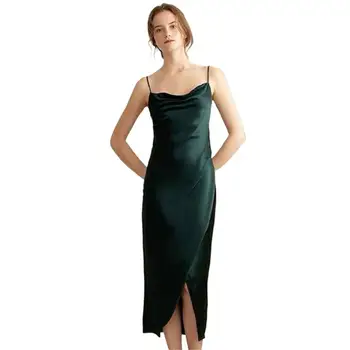 асиметрична сатенена лятна елегантна рокля спагети презрамки люлееща се яка Midi рокли за жени Специален дизайн парти Vestidos