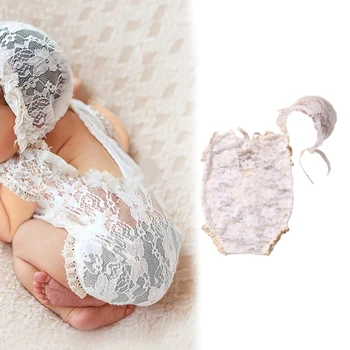 Бебешки дантелен гащеризон & Комплект лента за глава Комплект за фотография на новородени за момчета момичета