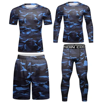 Боксов комплект MMA компресия Мъжки спортни тениски+Панталон Рашгард Джицу Bjj Rash Guard KickBoxing Suit Muay Thai Jersey MMA Fightwear