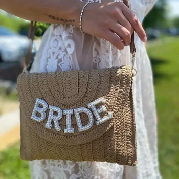 Булка Съединител рамо чанта бохо селски плаж басейн булчински душ булката да бъде сватба годеж меден месец моминско парти подарък