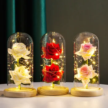Вечна роза LED светлина фолио цвете в стъклено покритие годишнина благоприятства сватбени подаръци за гости Ден на майката Свети Валентин подаръци