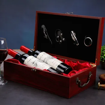 висок клас дръжка кутии за съхранение на червено вино двойна дървена кутия за червено вино прахоустойчива бизнес подаръчна кутия Начало Колекция Съхранение на бутилки