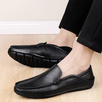Висококачествени мъжки обувки от естествена кожа Меки долни мокасини Неплъзгащи се обувки за шофиране Удобни апартаменти Ежедневни обувки Дишащи мокасини
