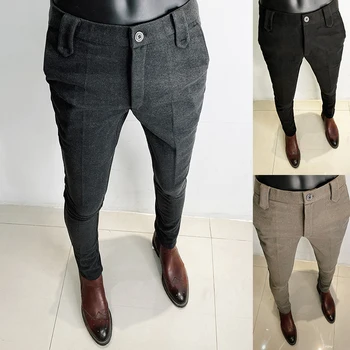 Горещи продажби Мъжки панталони Slim Fit Men 2023Пролет Ежедневни панталони с дължина до глезена Улично облекло Мъже Висококачествена черна сива рокля Костюм панталони