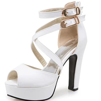 Дамски сандали плътен цвят висок ток платформа Sandales дамски обувки за парти кръст каишка плюс размер 40-48 Sandalias Mujer WSH3907