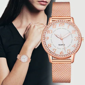 Дамски часовник Златен черен часовник Магнитна мрежа от неръждаема стомана Луксозна Montre Femme Диамантени ръчни часовници Relogio Feminino