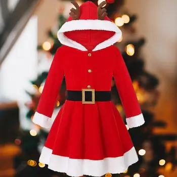 Детско коледно облекло Елк с качулка нова мода Коледна косплей Детска празнична коледна рокля за възрастни