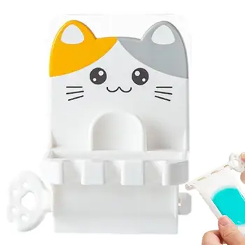  Дозатор за паста за зъби Стенен монтаж Без стенен монтаж Ръчни сладка котка паста за зъби Squeezers 14 * 11 * 8cm Cute Cat Rotatable
