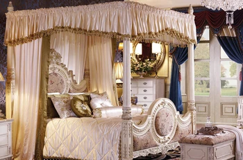 Европейско легло от масивна дървесина 1,8 м Американско резбовано двойно легло колона легло Френско сватбено легло Принцеса легло