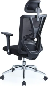 Ергономичен офис стол регулируем лумбален супор 3D метален подлакътник 130°Накланящ се & люлеещ се мрежест компютърен стол дебела възглавница на седалката