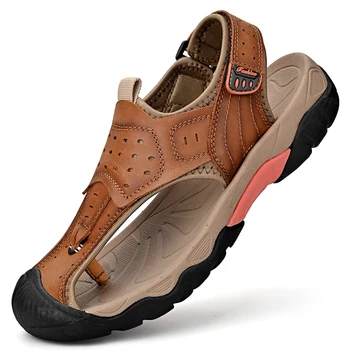 Естествена кожа ежедневни обувки високо качество класически мъжки сандали лято открит ходене мъже маратонки дишаща мъже сандали 38-46