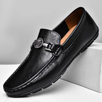 Естествена кожа мокасини обувки за мъже черен кафяв мъже бизнес мокасини крава кожа мъжки класически ретро офис обувки
