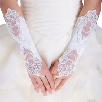 Жените булчински дълги ръкавици опера без пръсти дантела блясък пайети плътен цвят лакът дължина ръкавици кука пръст сватбено тържество