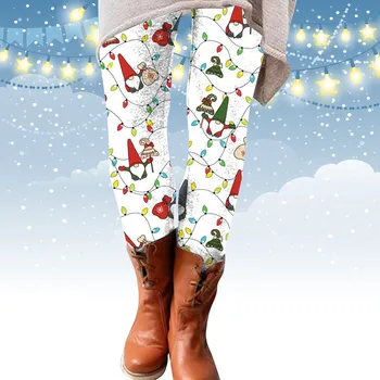 Жените Коледа гамаши сладък Дядо Коледа отпечатани висока талия еластични чорапогащи есен зима Y2k Harajuku кльощава реколта Коледа панталони