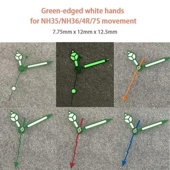 зелен ръб бял часовник ръце зелен светещ мъжки часовници резервни аксесоари часовник игла за NH35 / NH36 / 4R / 7S движение