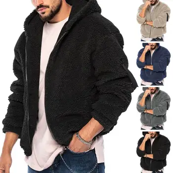 Зимно палто с качулка Мъжко двустранно руно с качулка зимно палто с мек дълъг ръкав студено устойчиво яке дебело за есента