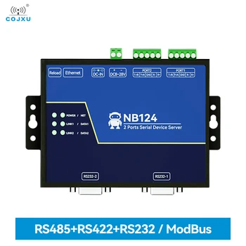 Изолиран 2-канален сериен сървър RS232/422/485 RJ45 Modbus шлюз COJXU NB124E POE получаване на мощност TCP / UDP / MQTT DC 8-28V