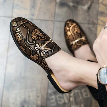 Иновативен дизайн ежедневни обувки кожени половин чехли мокасини водоустойчив за мъжки кръг Toe мода луксозен комфорт плосък Slippe
