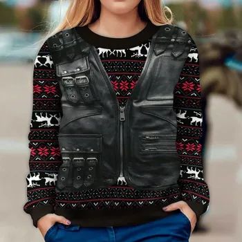 Коледа без качулка суитчър подходящ унисекс смешно Коледа Crewneck суитчър новост 3D графичен дълъг ръкав пуловер риза