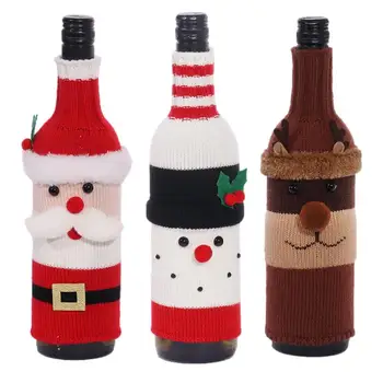 Коледа пуловер вино бутилка покритие трикотажни вино бутилка протектор ръчно изработени Санта елени снежен човек вино бутилка капак за