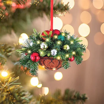 Коледна висяща кошница Дървена кошница с цветя Висящи декорации Творчески завеси Коледни елхи Декорации за дома