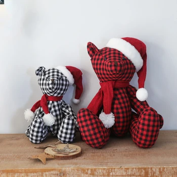 Коледна украса висулка празнична мечка карирана кукла къща декорация на маса коледно дърво мечка деца подарък за Нова година