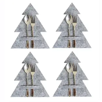 Коледно дърво прибори чанта прибори чанта Коледа декор сребърни прибори притежателя 4бр вилици чанти джобове прибори организатори Коледа