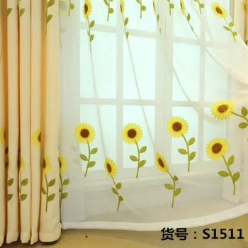 Корейски пасторални завеси за всекидневна трапезария спалня памук коноп бродира завеси слънчоглед засенчване Начало завеси по поръчка