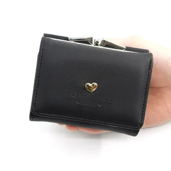 Къса желязна щипка чанта Жените сърце форма хардуер съединител чанта плътен цвят проста монета чанта карта чанта