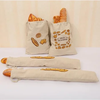Ленена чанта за хляб за многократна употреба Памучна чанта за съхранение на шнур Хляб Домашен хляб Прясно екологично съхранение за багета