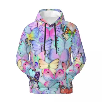 Лилава пеперуда Essentials Качулки Есенен акварел Животински връхни дрехи Суитчъри Мъже Harajuku Персонализирана оверсайз пуловер Hoodie