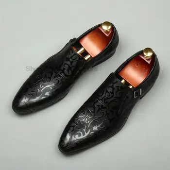 Луксозни мъжки монашеска каишка сватбена рокля обувки черни кафяви естествени телета кожа ръчно изработени бизнес офис официални обувки за мъже