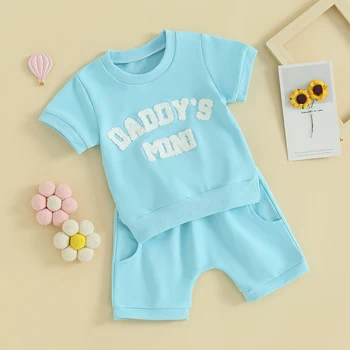 Малко дете бебе момиче дрехи къс ръкав писмо печат тениска върховете и участък шорти новородено момиче лято облекло