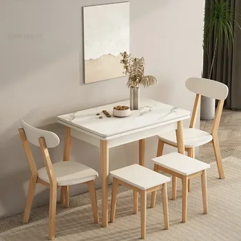 Масивна дървесина малък апартамент трапезни маси прибиращи се многофункционални сгъваеми маси Nordic Simple Home Log Table and Chair Set