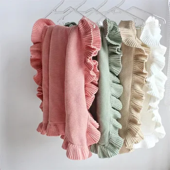 Мека уютна топла дантела плетени 100% памук бебешки пелени одеяла с къдри Одеяло за новородени